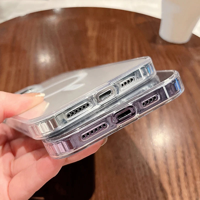 For Magesafe Magnetic Transparent Wireless Charge Case for Iphone 11 12 13 14 15 16 Pro Max plus Mini X 7 8 Shockproof PC Cover