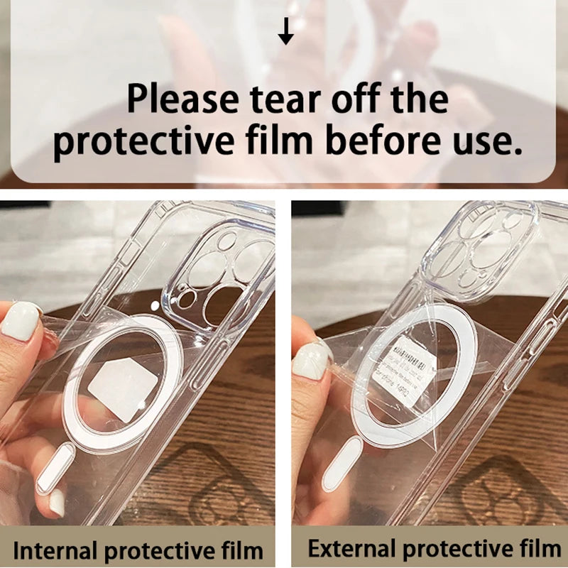 For Magesafe Magnetic Transparent Wireless Charge Case for Iphone 11 12 13 14 15 16 Pro Max plus Mini X 7 8 Shockproof PC Cover