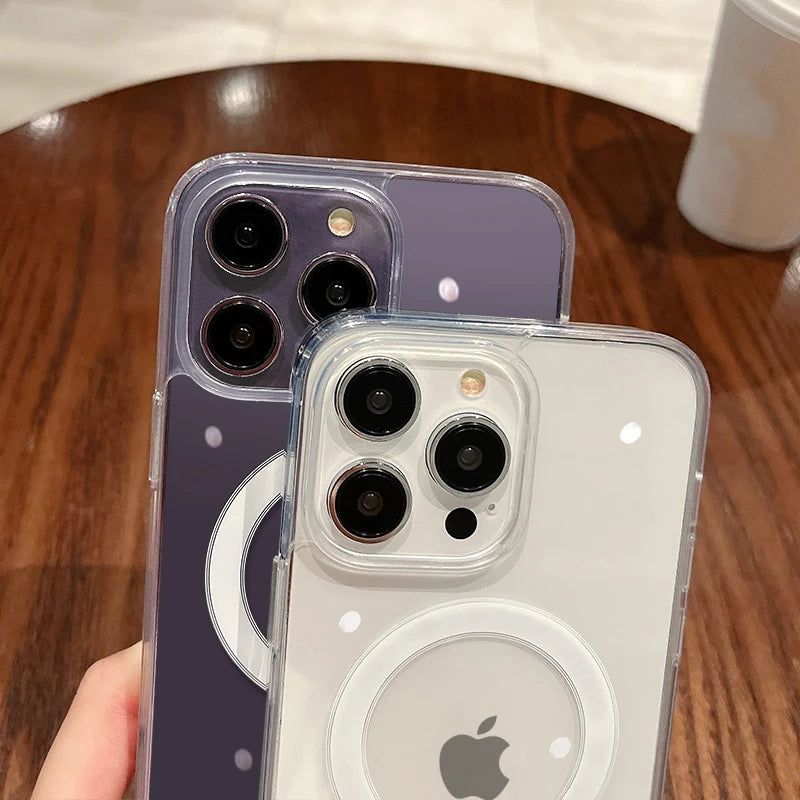 For Magesafe Magnetic Transparent Wireless Charge Case for Iphone 11 12 13 14 15 16 Pro Max plus Mini X 7 8 Shockproof PC Cover