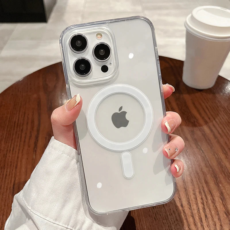 For Magesafe Magnetic Transparent Wireless Charge Case for Iphone 11 12 13 14 15 16 Pro Max plus Mini X 7 8 Shockproof PC Cover